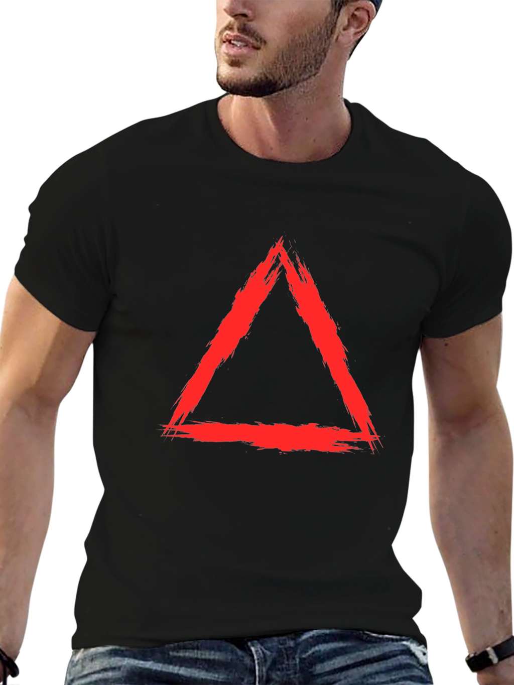 Red Triangle Graphic Black T-Shirt