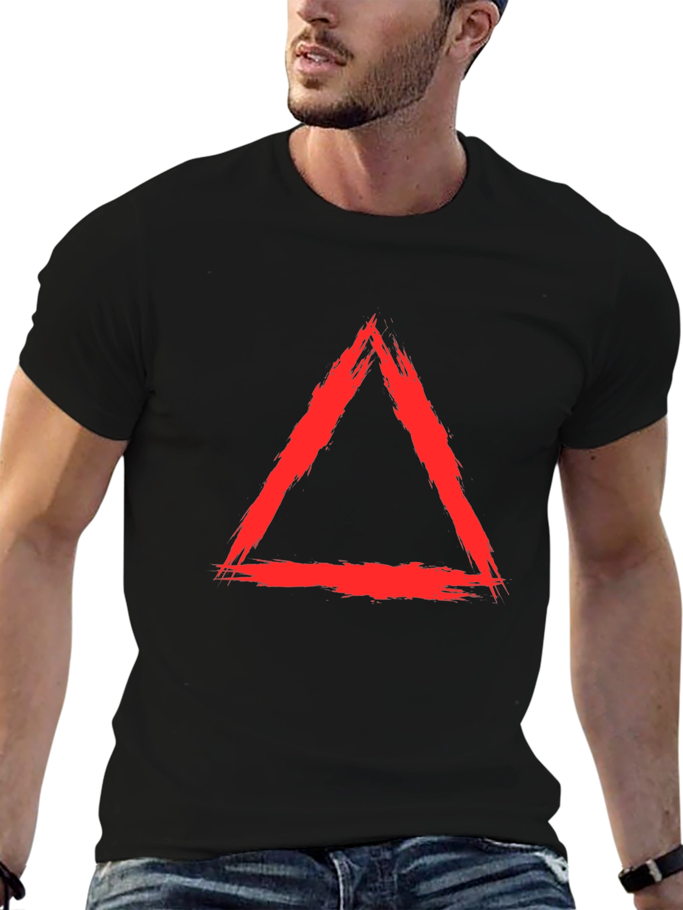 Red Triangle Graphic Black T-Shirt