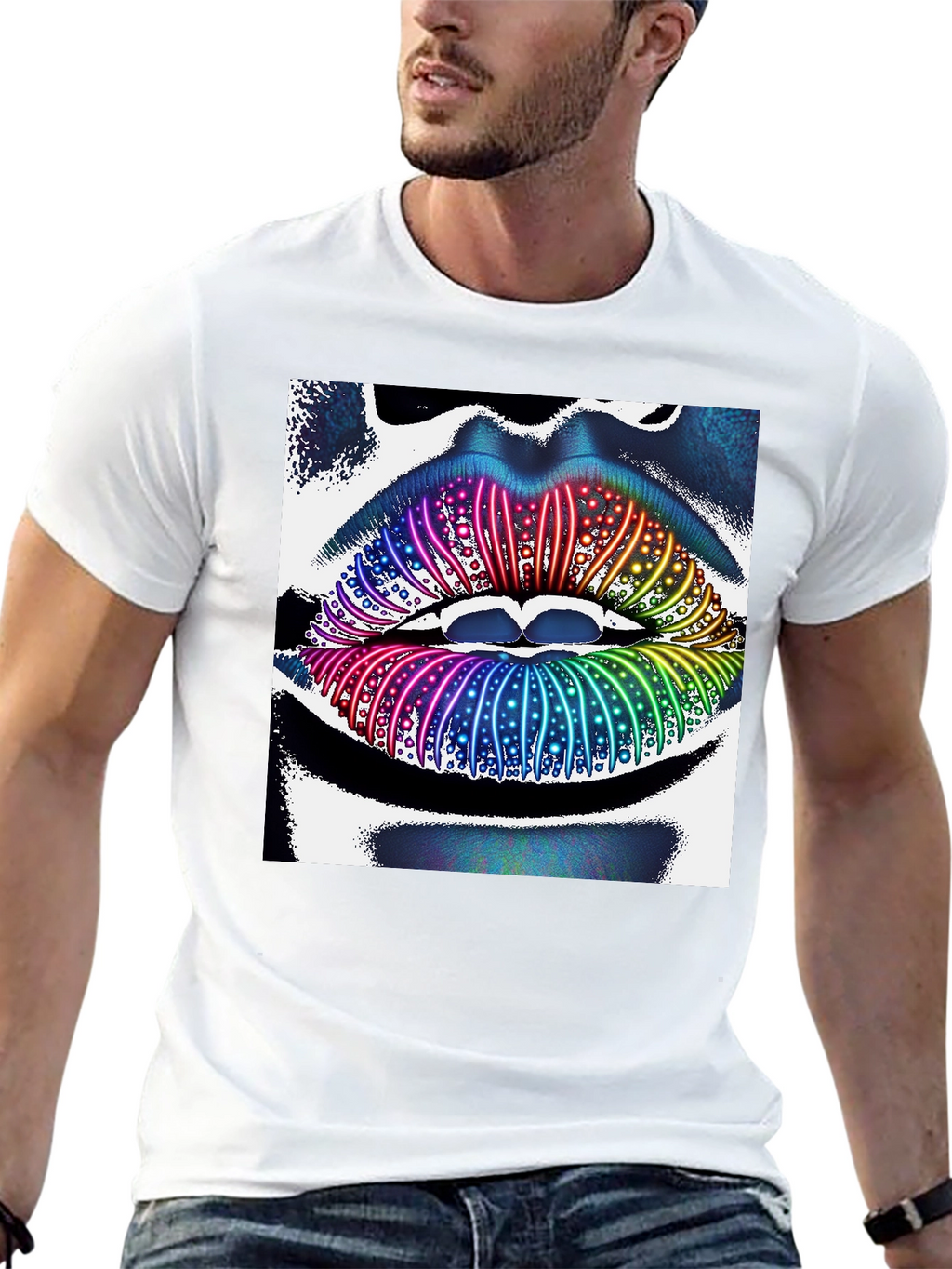 Rainbow Lips Graphic Tee - Unique Statement Shirt