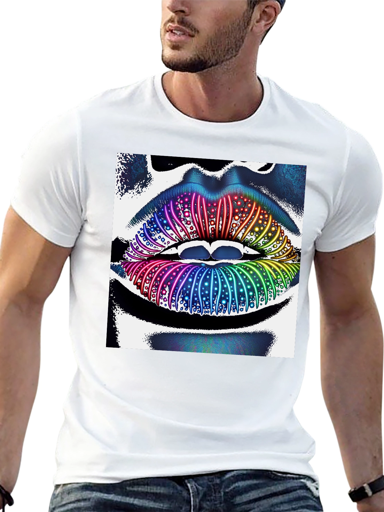 Rainbow Lips Graphic Tee - Unique Statement Shirt