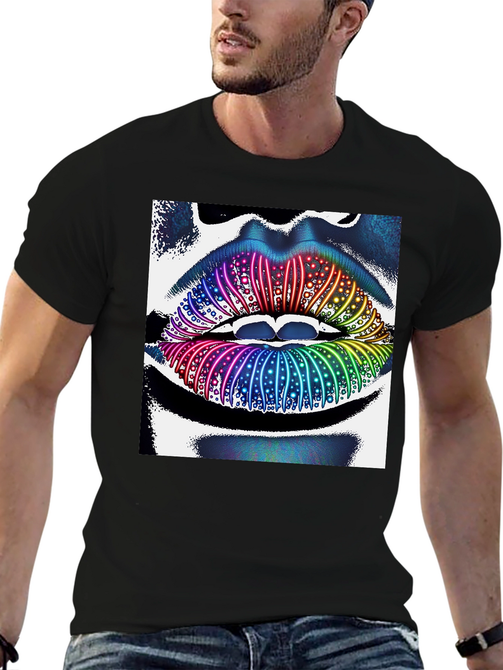 Rainbow Lips Graphic Tee - Unique Statement Shirt