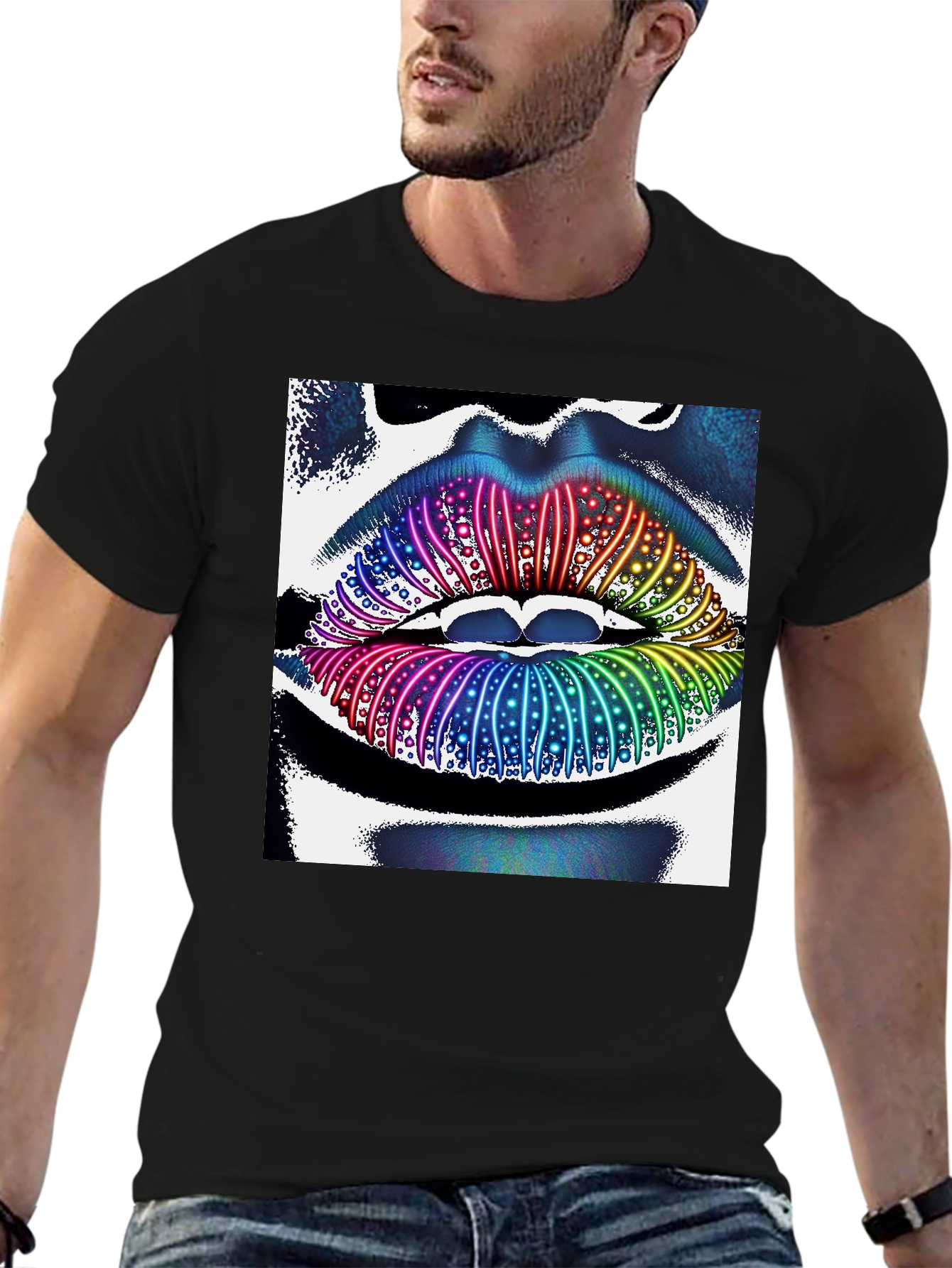 Rainbow Lips Graphic Tee - Unique Statement Shirt