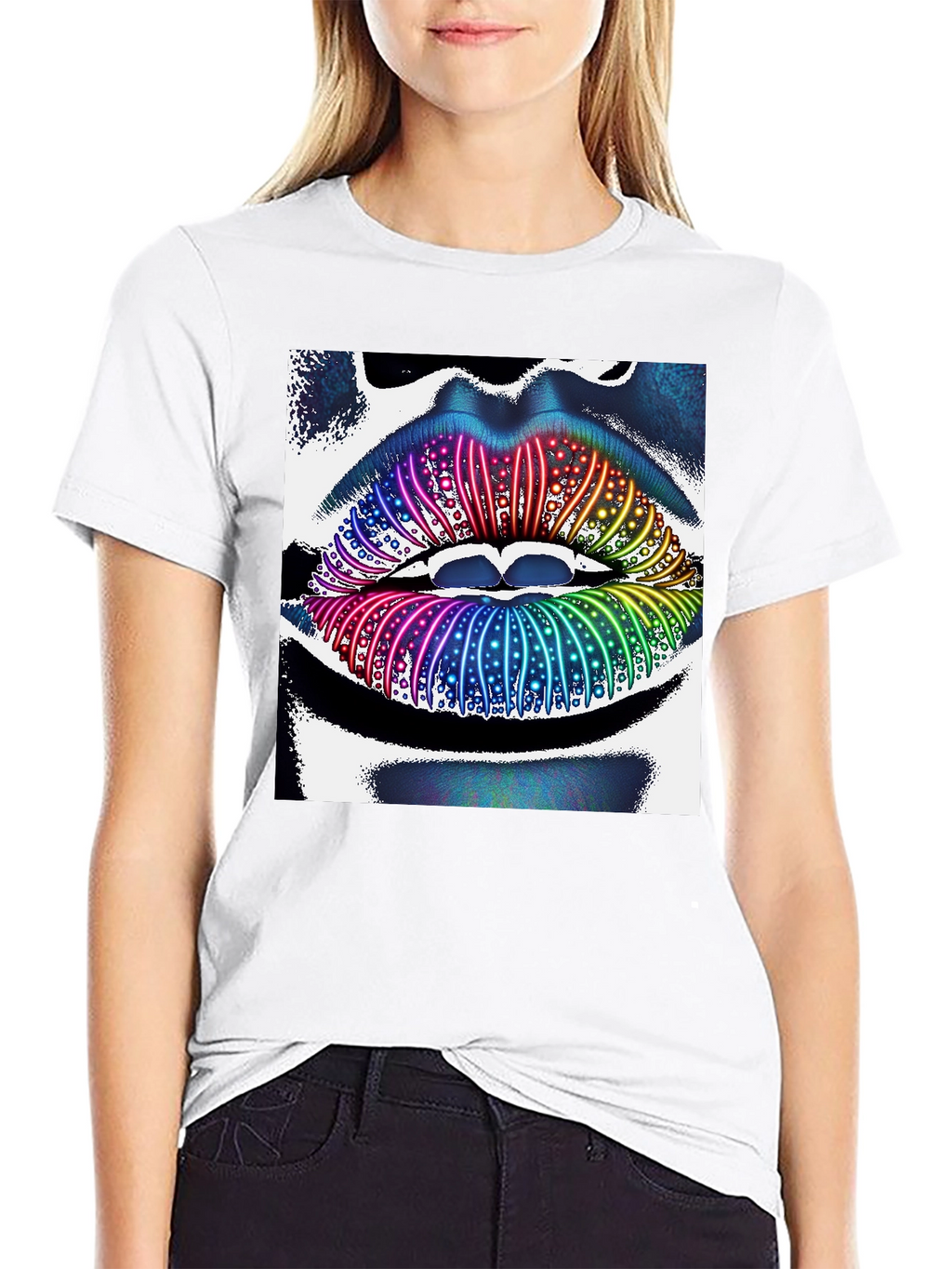 Rainbow Lips Graphic Tee - Unique Statement Shirt