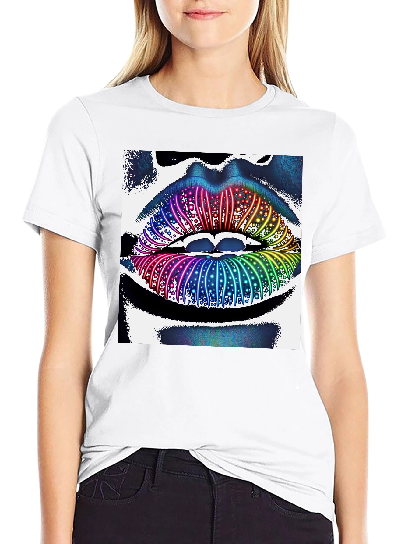 Rainbow Lips Graphic Tee - Unique Statement Shirt