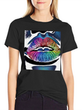 Rainbow Lips Graphic Tee - Unique Statement Shirt