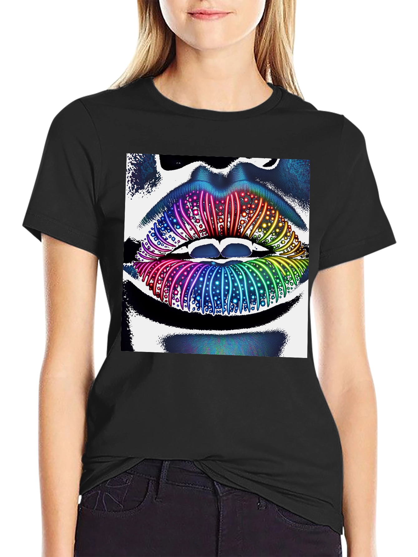 Rainbow Lips Graphic Tee - Unique Statement Shirt