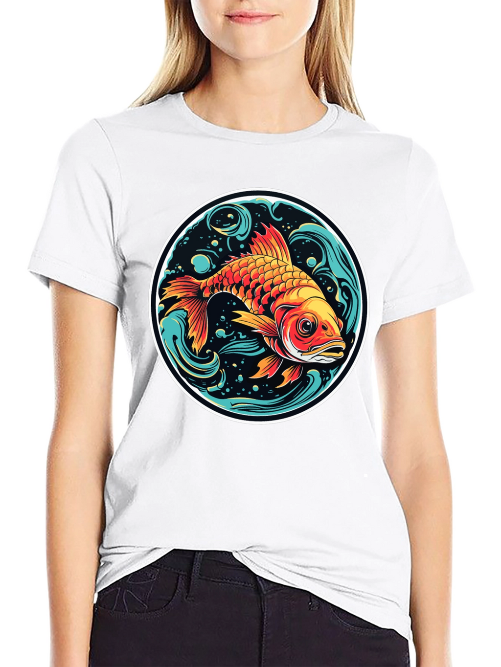 Koi Fish Graphic Tee - Black Cotton Blend