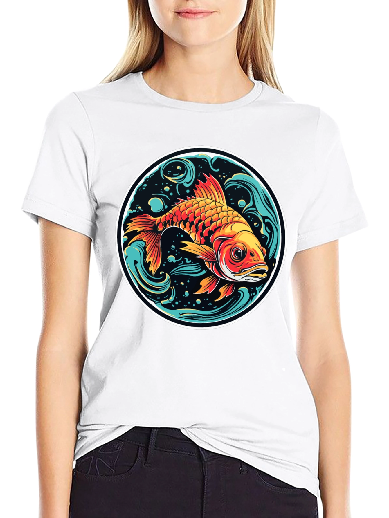 Koi Fish Graphic Tee - Black Cotton Blend