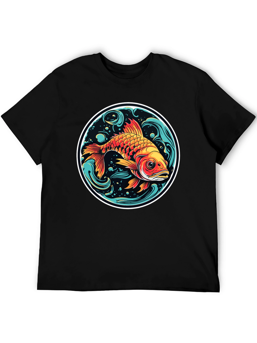 Koi Fish Graphic Tee - Black Cotton Blend