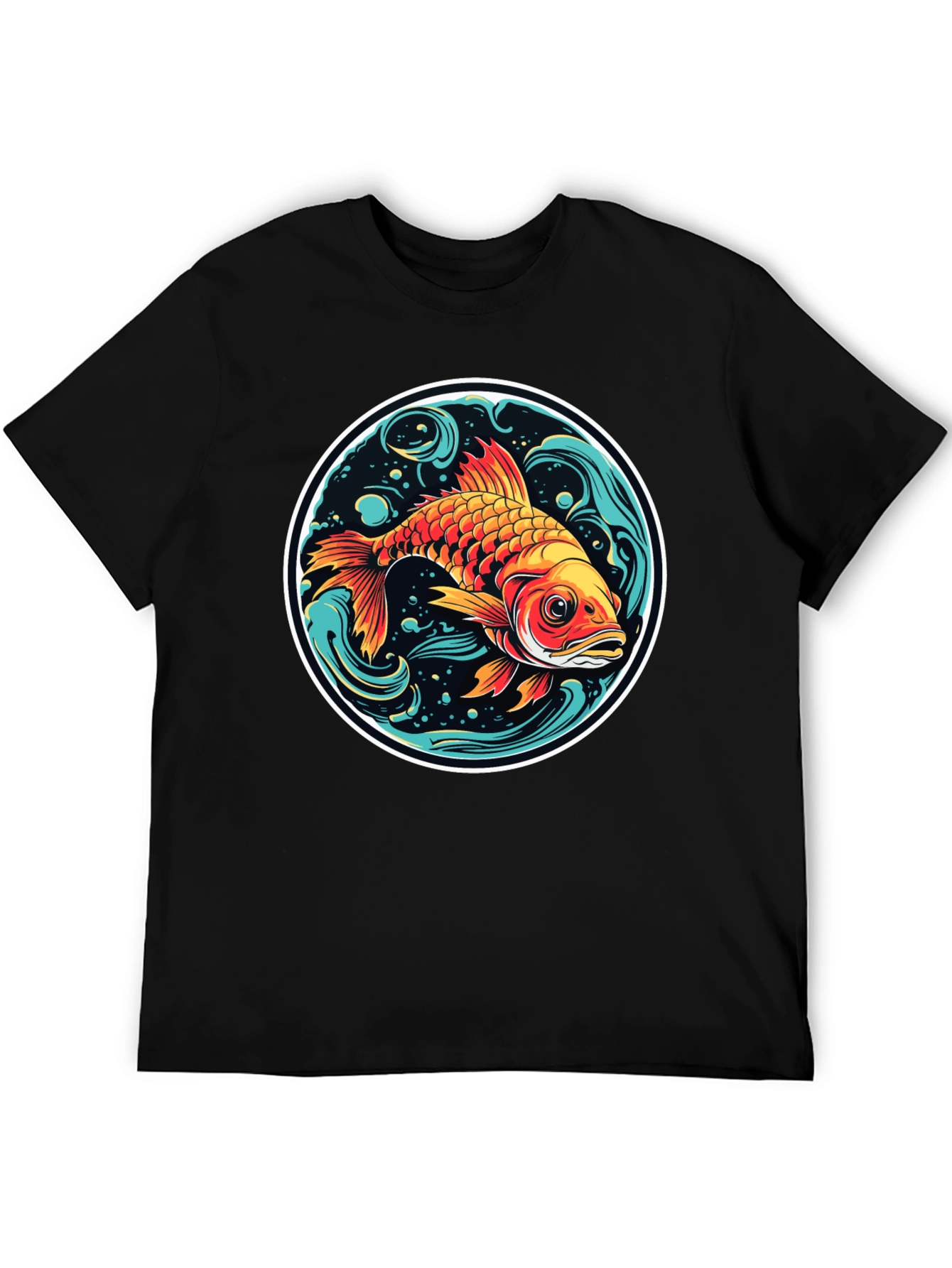 Koi Fish Graphic Tee - Black Cotton Blend