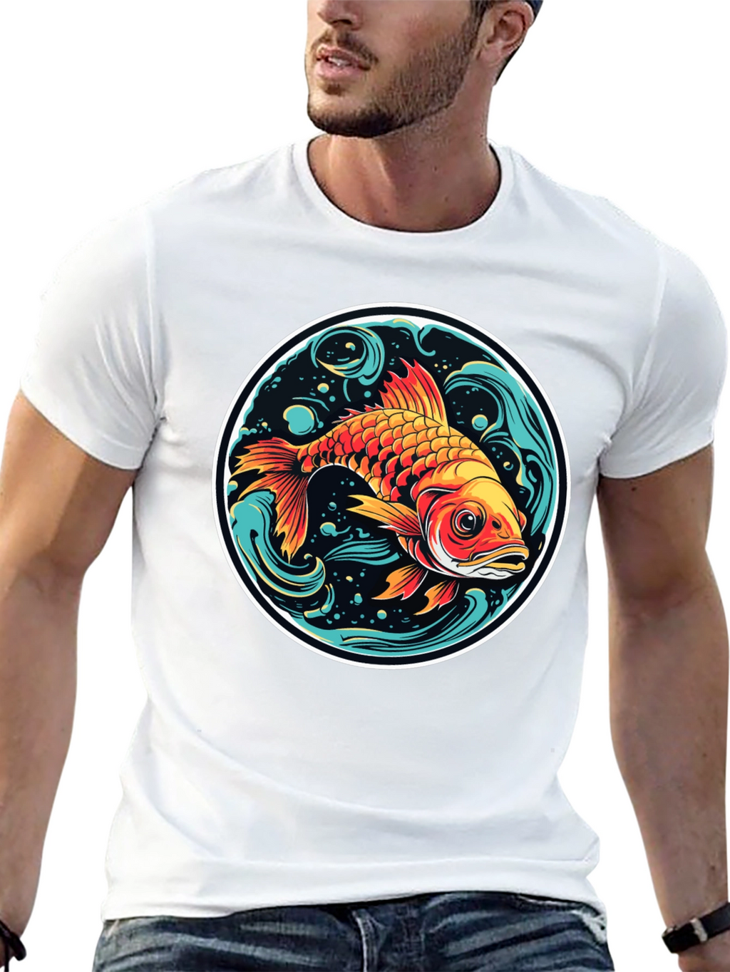 Koi Fish Graphic Tee - Black Cotton Blend