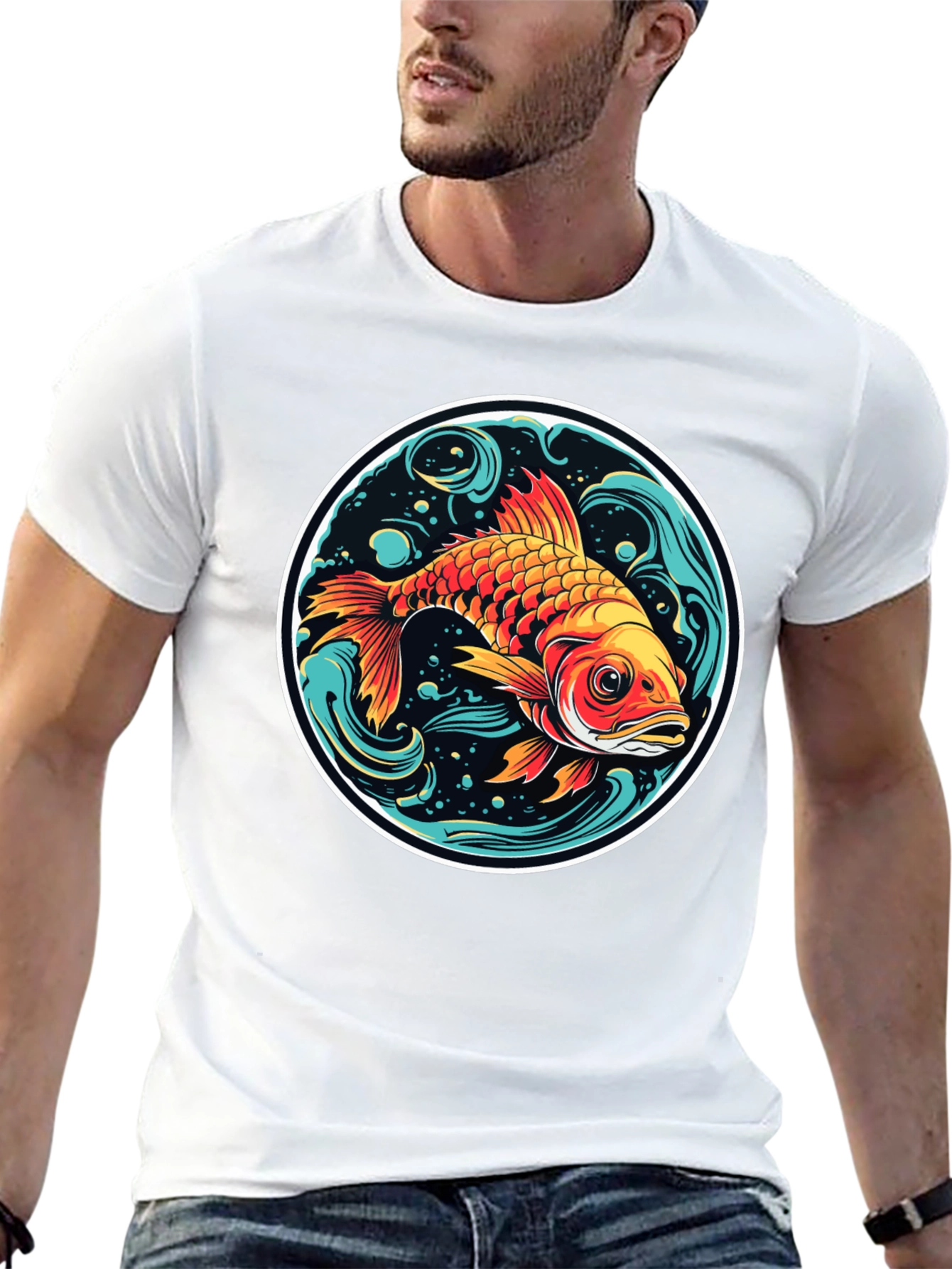Koi Fish Graphic Tee - Black Cotton Blend