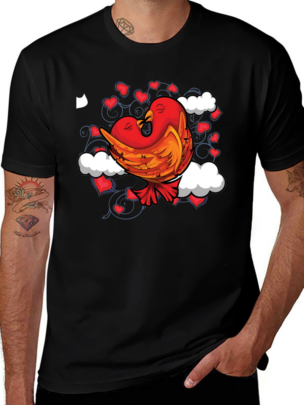 Love Birds Graphic Tee - Black Cotton Blend