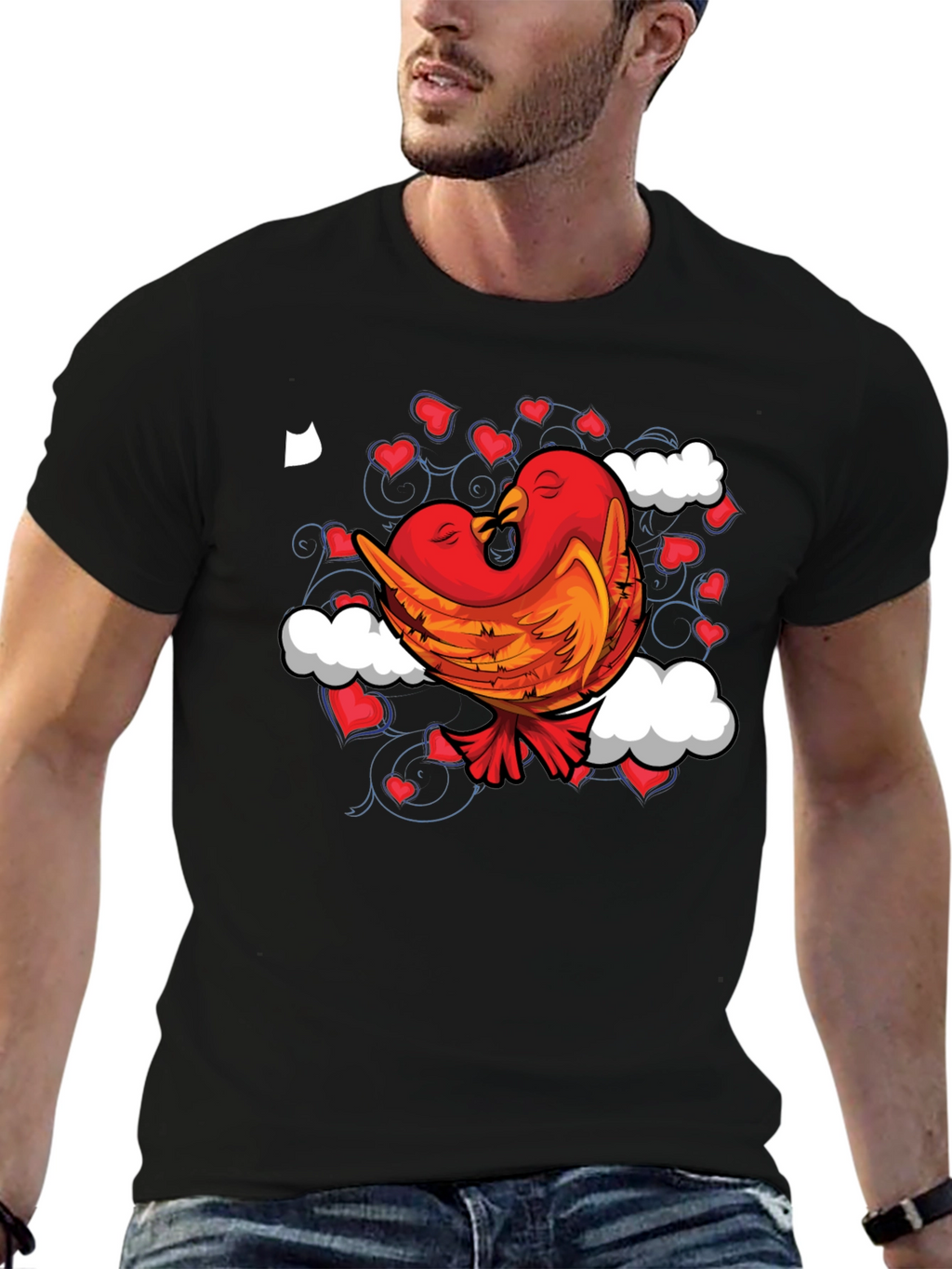 Love Birds Graphic Tee - Black Cotton Blend