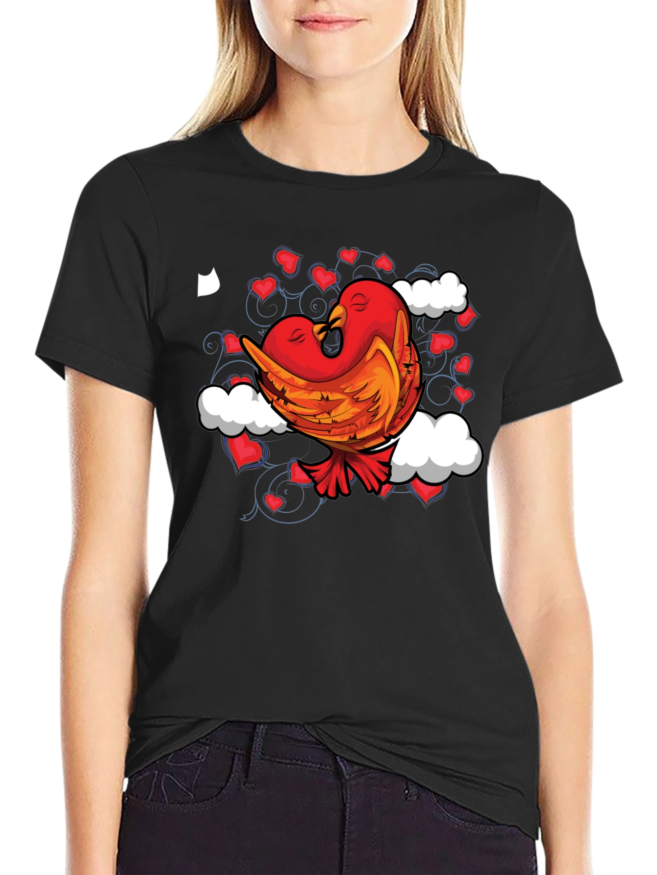 Love Birds Graphic Tee - Black Cotton Blend