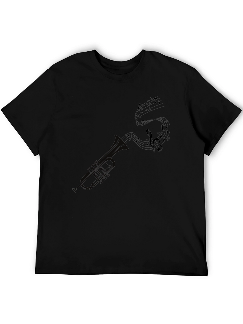 Trumpet and Music Notes Graphic Tee - Black