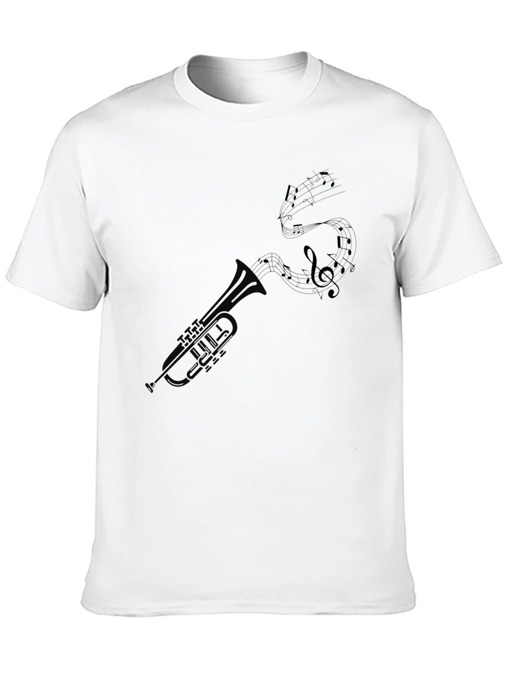 Trumpet and Music Notes Graphic Tee - Black