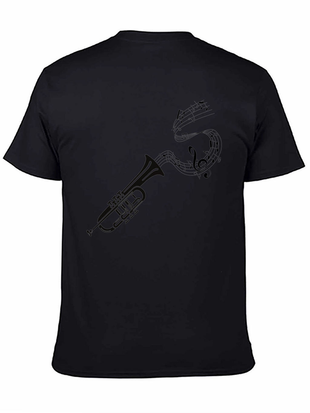Trumpet and Music Notes Graphic Tee - Black