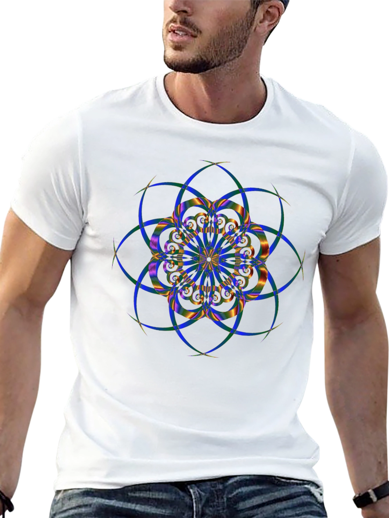 Geometric Mandala Design Black T-Shirt