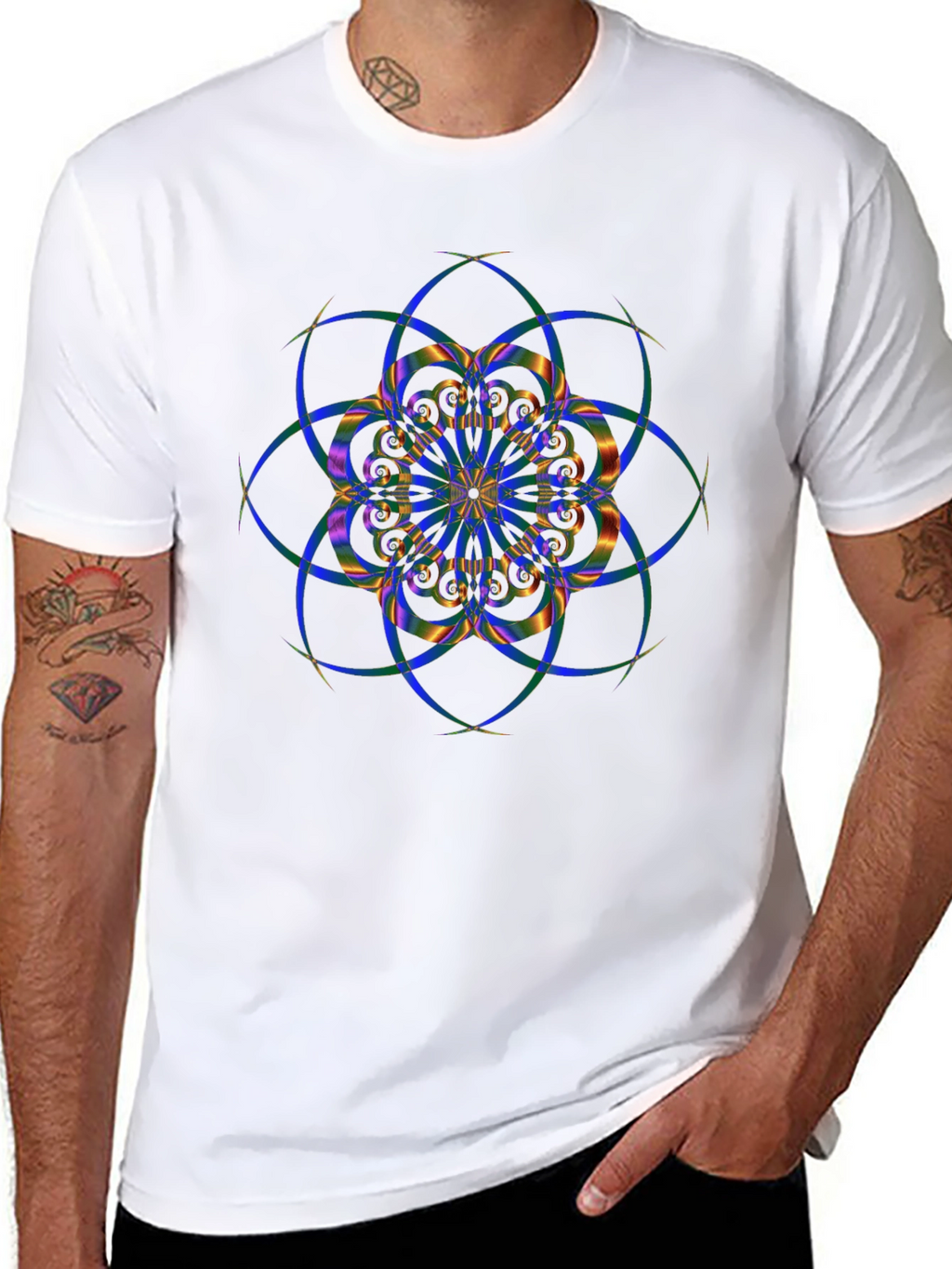 Geometric Mandala Design Black T-Shirt