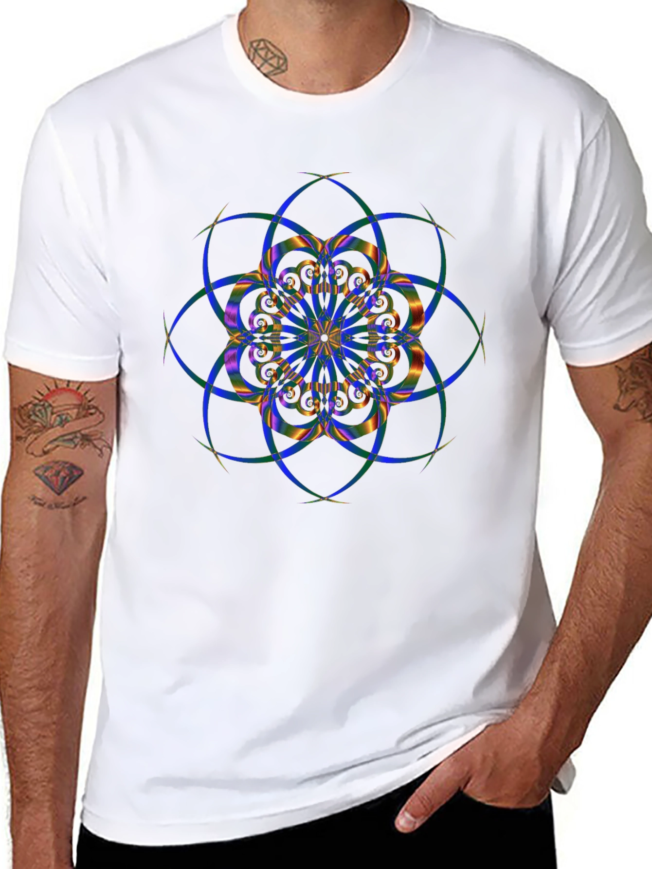 Geometric Mandala Design Black T-Shirt