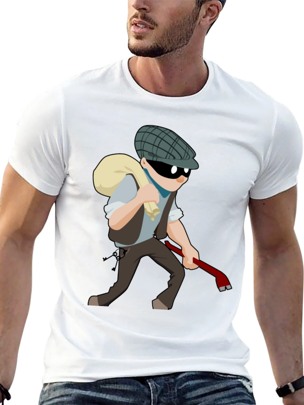 Cartoon Burglar T-Shirt - Novelty Tee