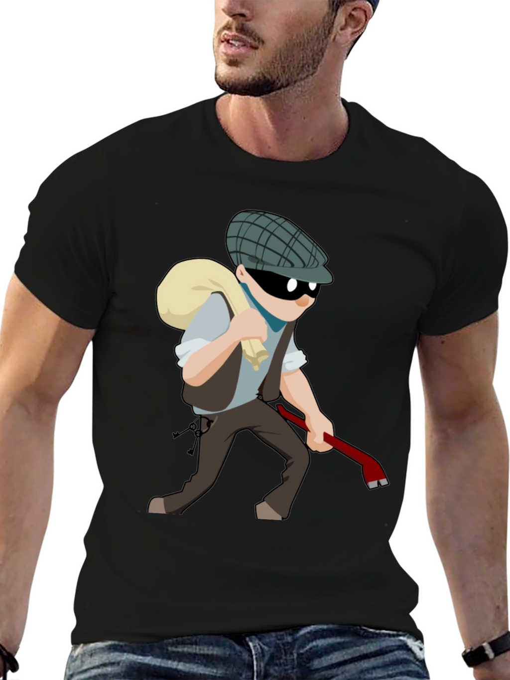 Cartoon Burglar T-Shirt - Novelty Tee