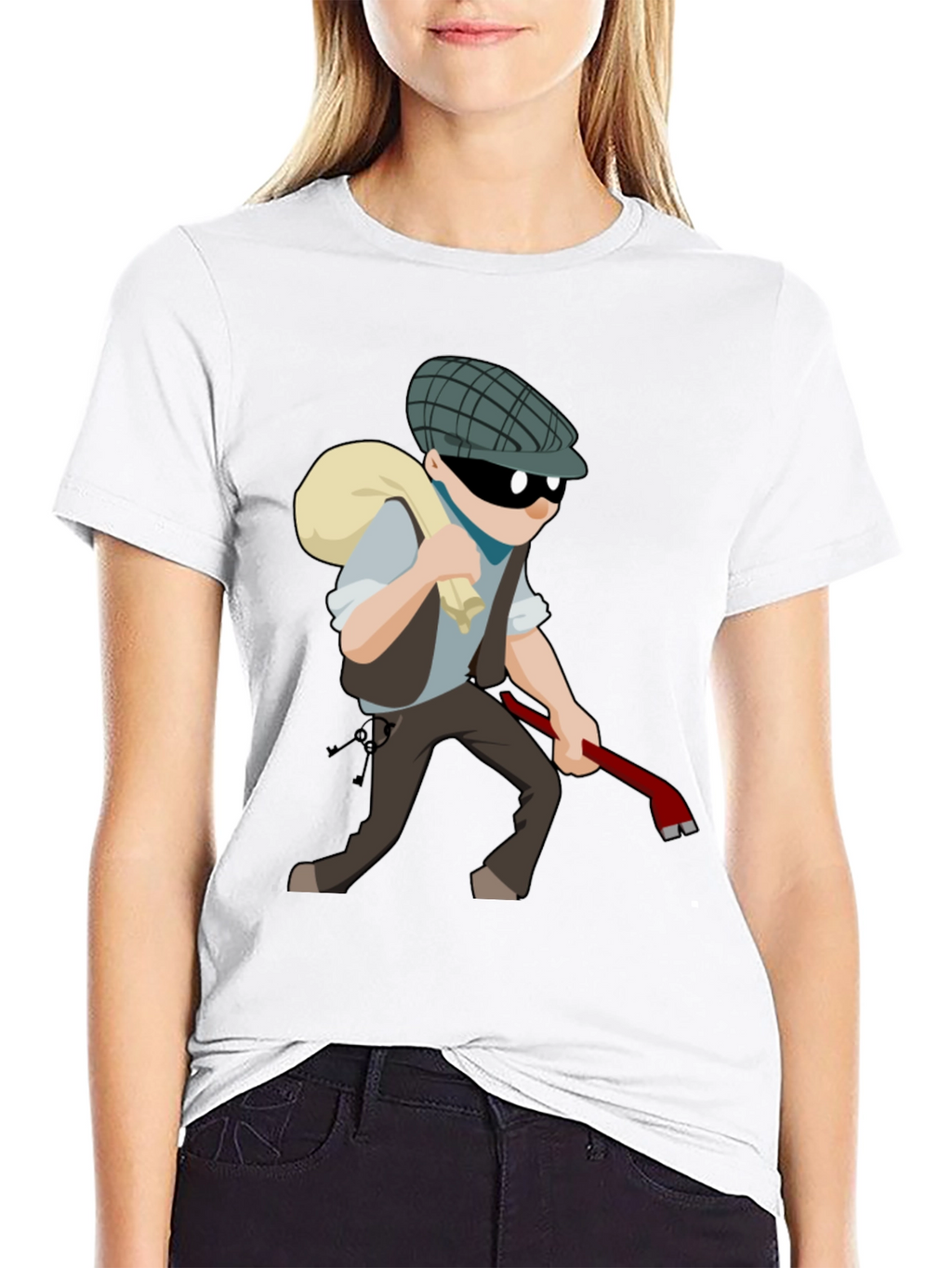 Cartoon Burglar T-Shirt - Novelty Tee
