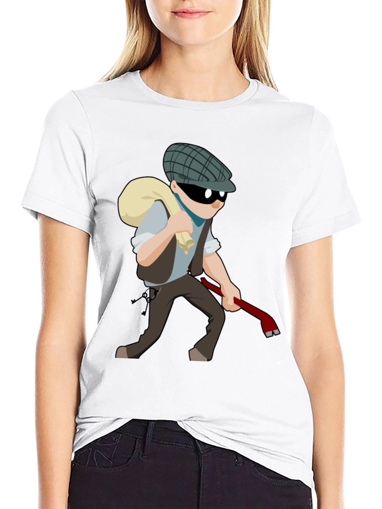 Cartoon Burglar T-Shirt - Novelty Tee