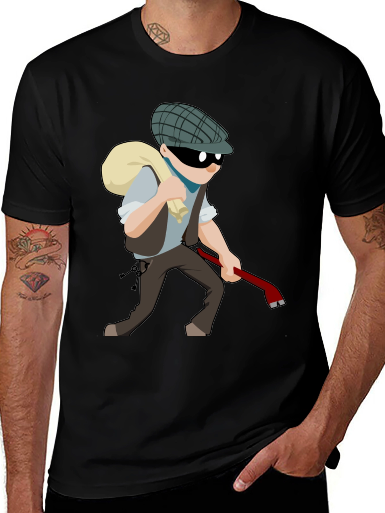 Cartoon Burglar T-Shirt - Novelty Tee