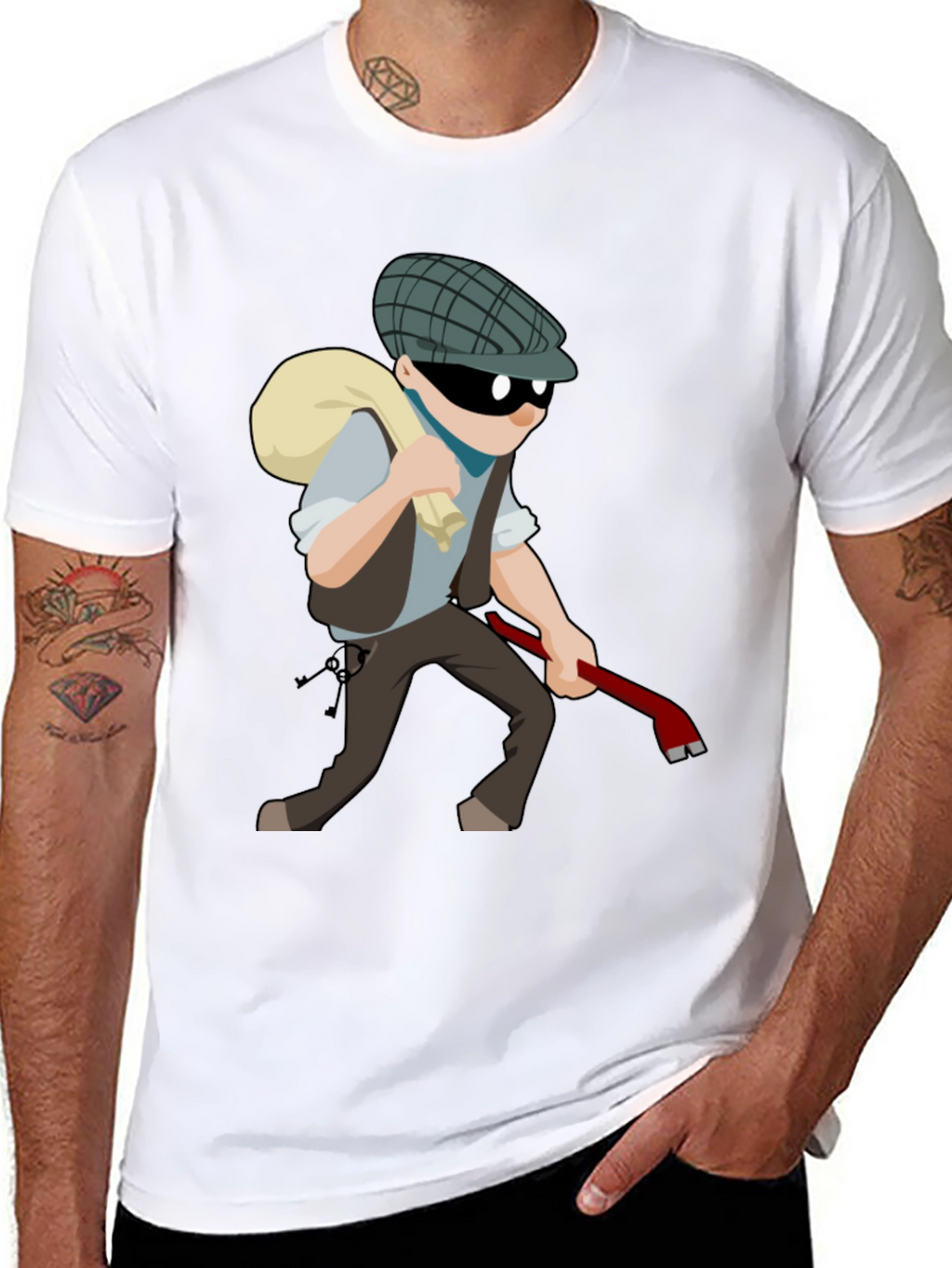 Cartoon Burglar T-Shirt - Novelty Tee