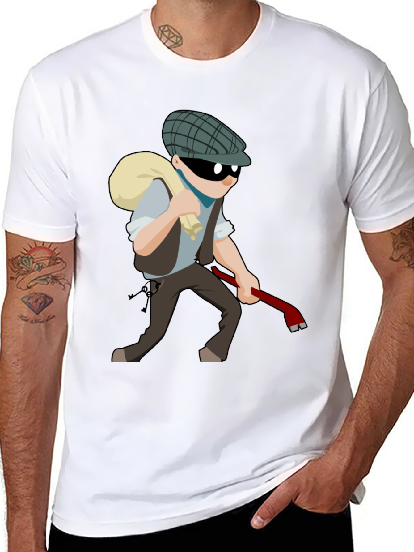 Cartoon Burglar T-Shirt - Novelty Tee