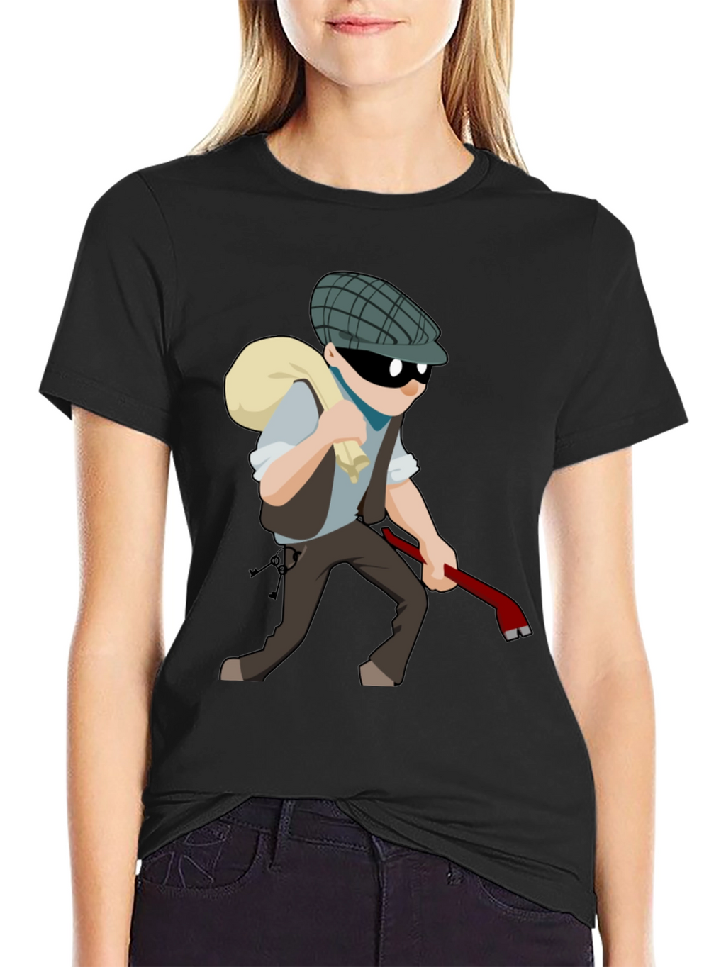 Cartoon Burglar T-Shirt - Novelty Tee