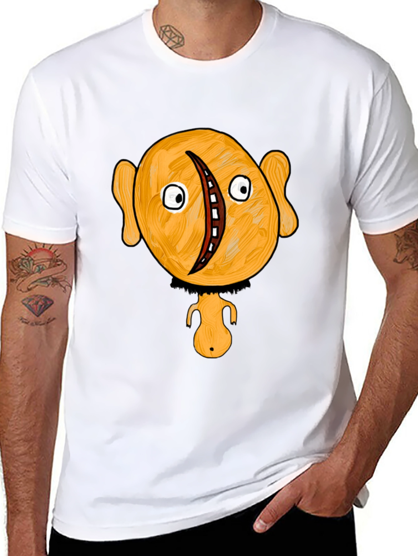 Unique Cartoon Character Graphic Black T-Shirt