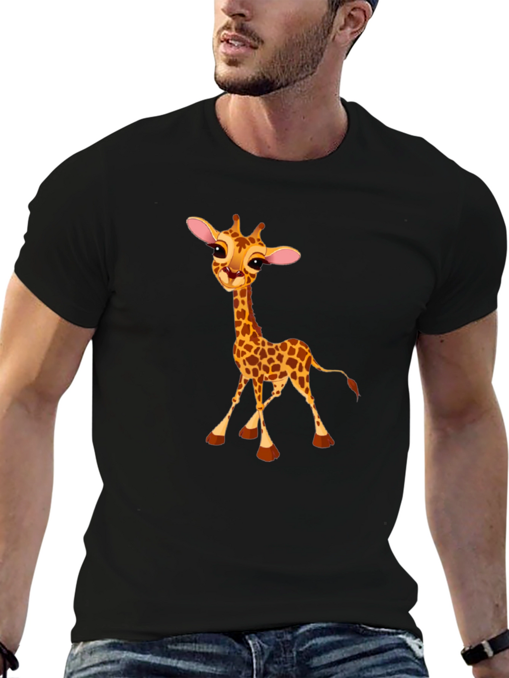 Cute Giraffe Print Black T-Shirt