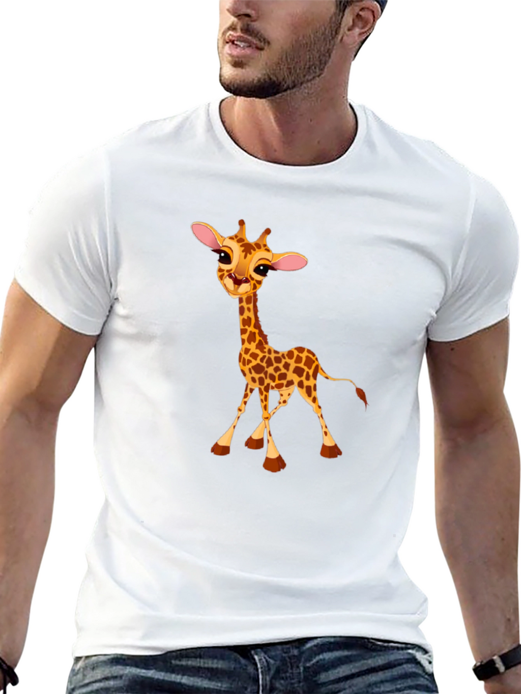 Cute Giraffe Print Black T-Shirt