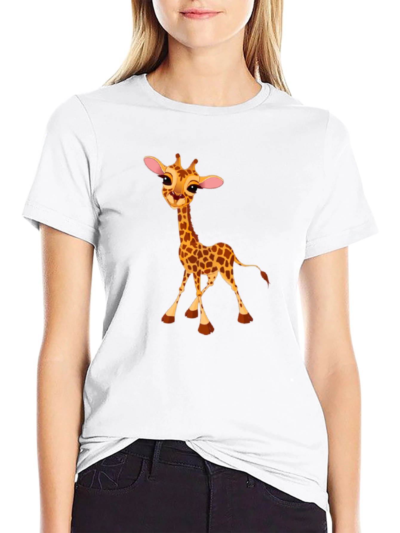 Cute Giraffe Print Black T-Shirt