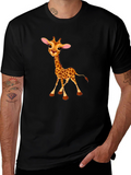Cute Giraffe Print Black T-Shirt