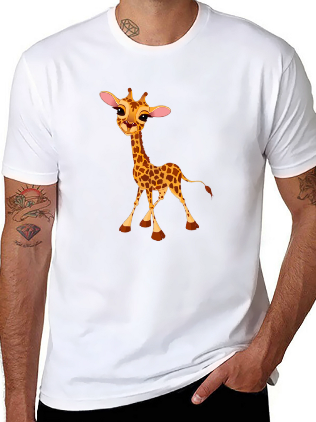 Cute Giraffe Print Black T-Shirt