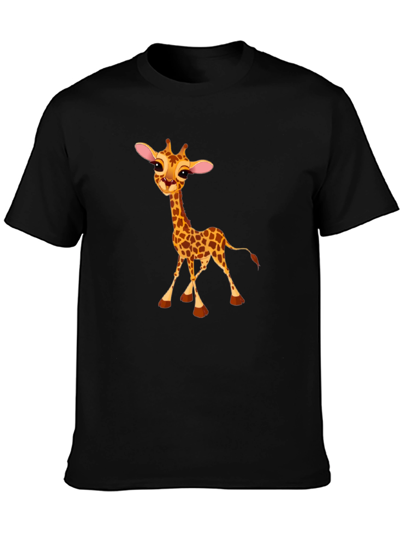 Cute Giraffe Print Black T-Shirt