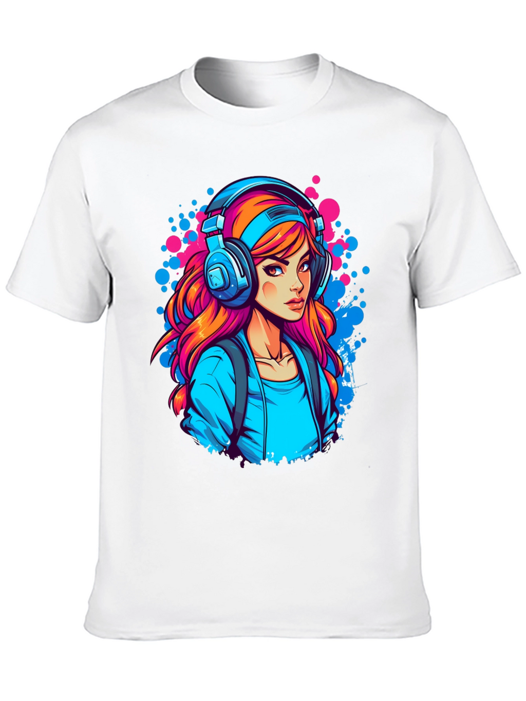 Girl with Headphones Graphic Black T-Shirt