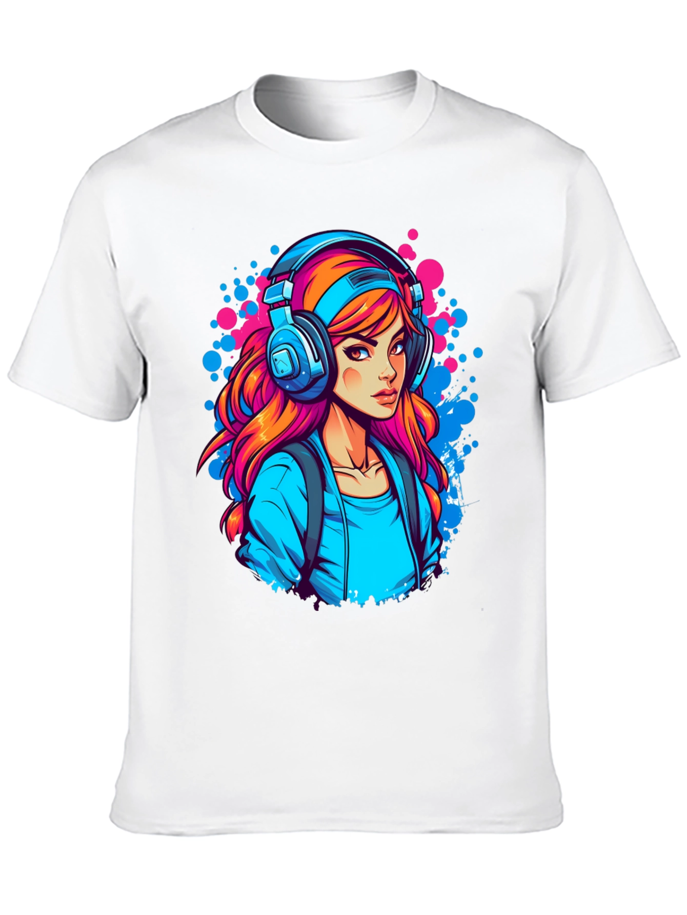 Girl with Headphones Graphic Black T-Shirt