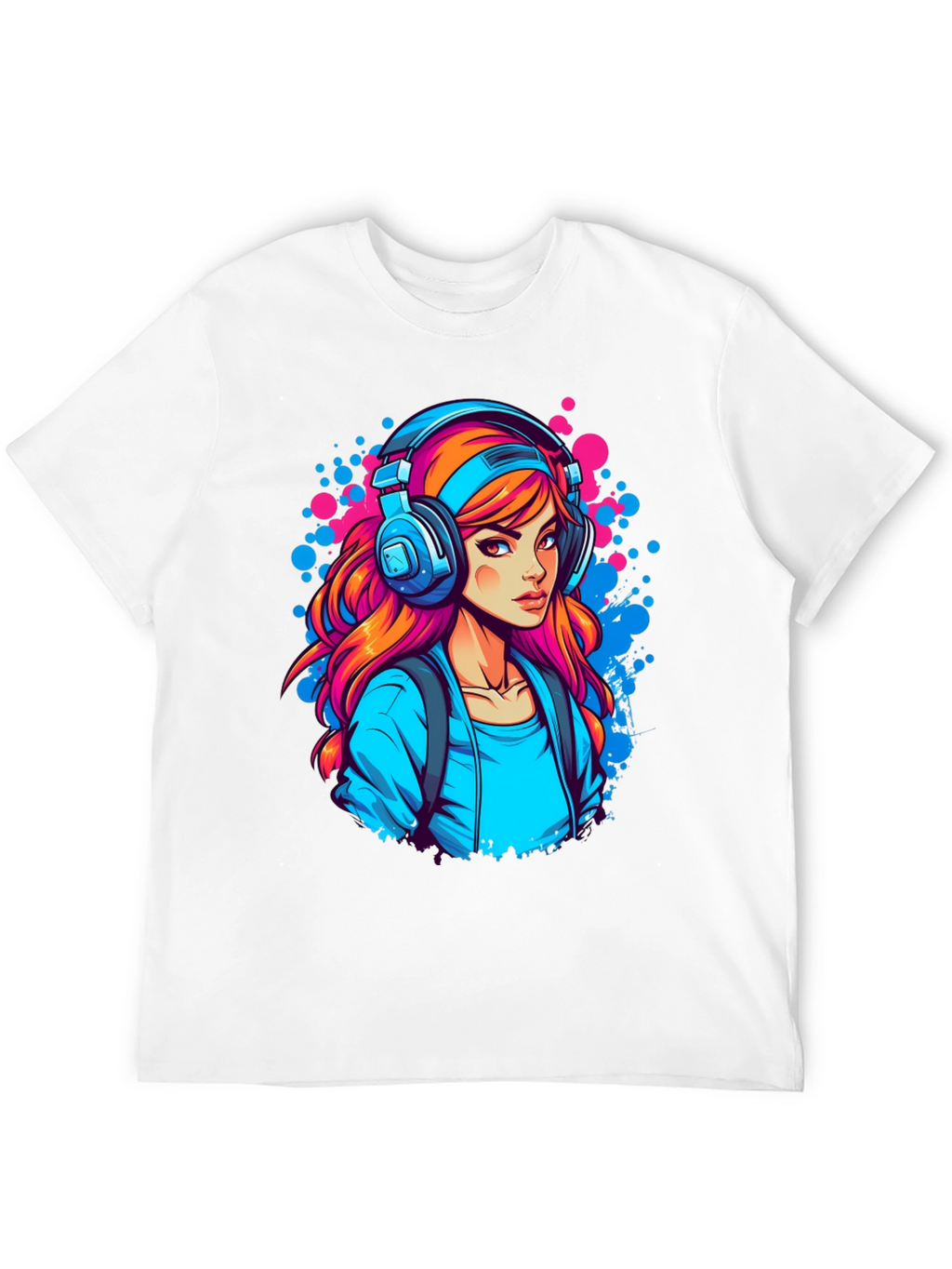 Girl with Headphones Graphic Black T-Shirt