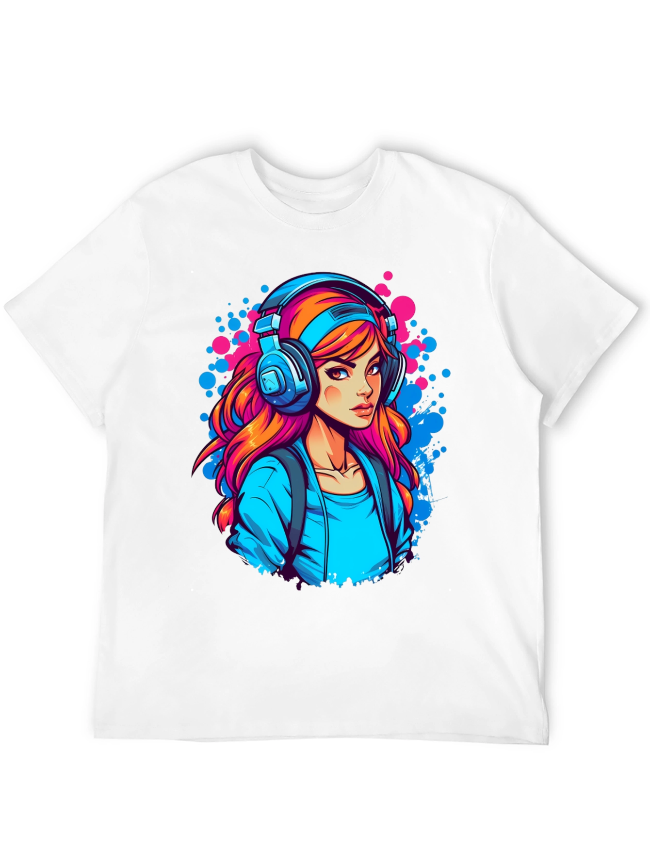 Girl with Headphones Graphic Black T-Shirt