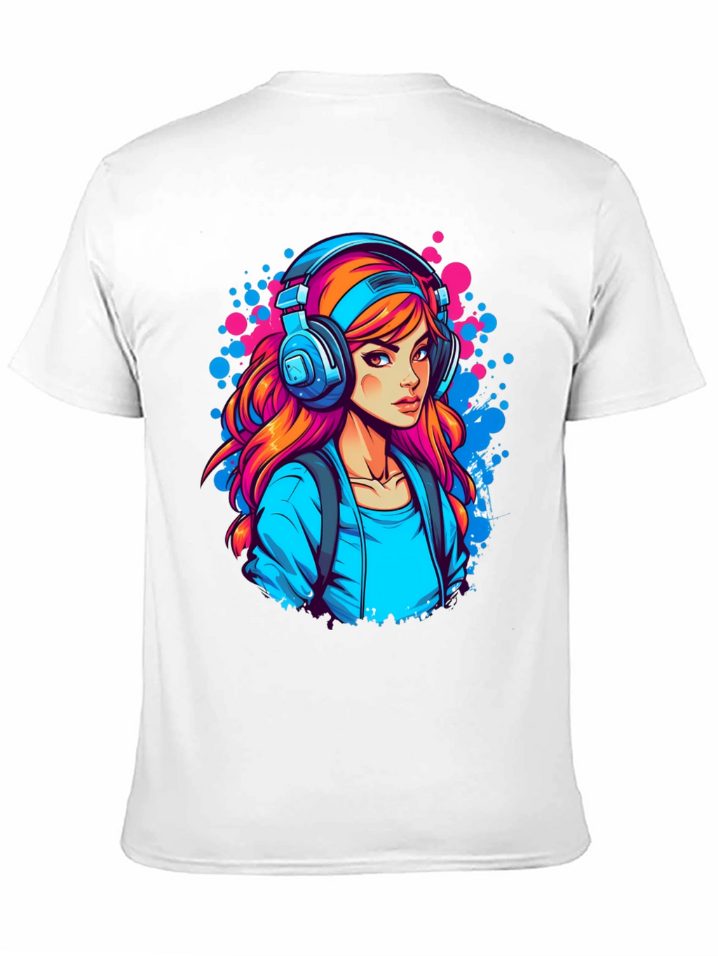 Girl with Headphones Graphic Black T-Shirt