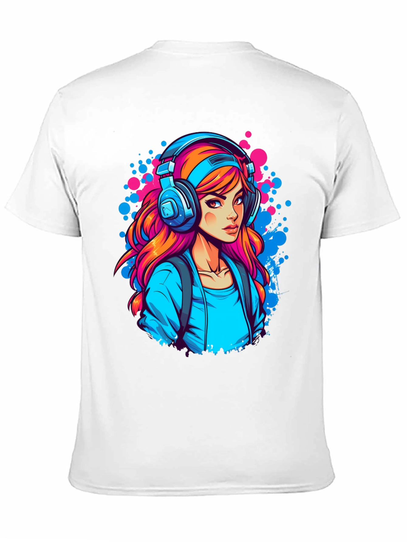 Girl with Headphones Graphic Black T-Shirt
