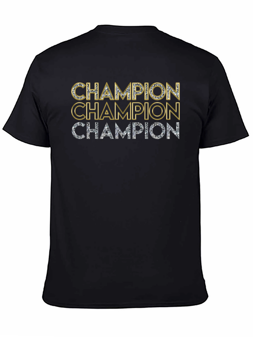 Champion T-Shirt - Black with Gold & Silver Text