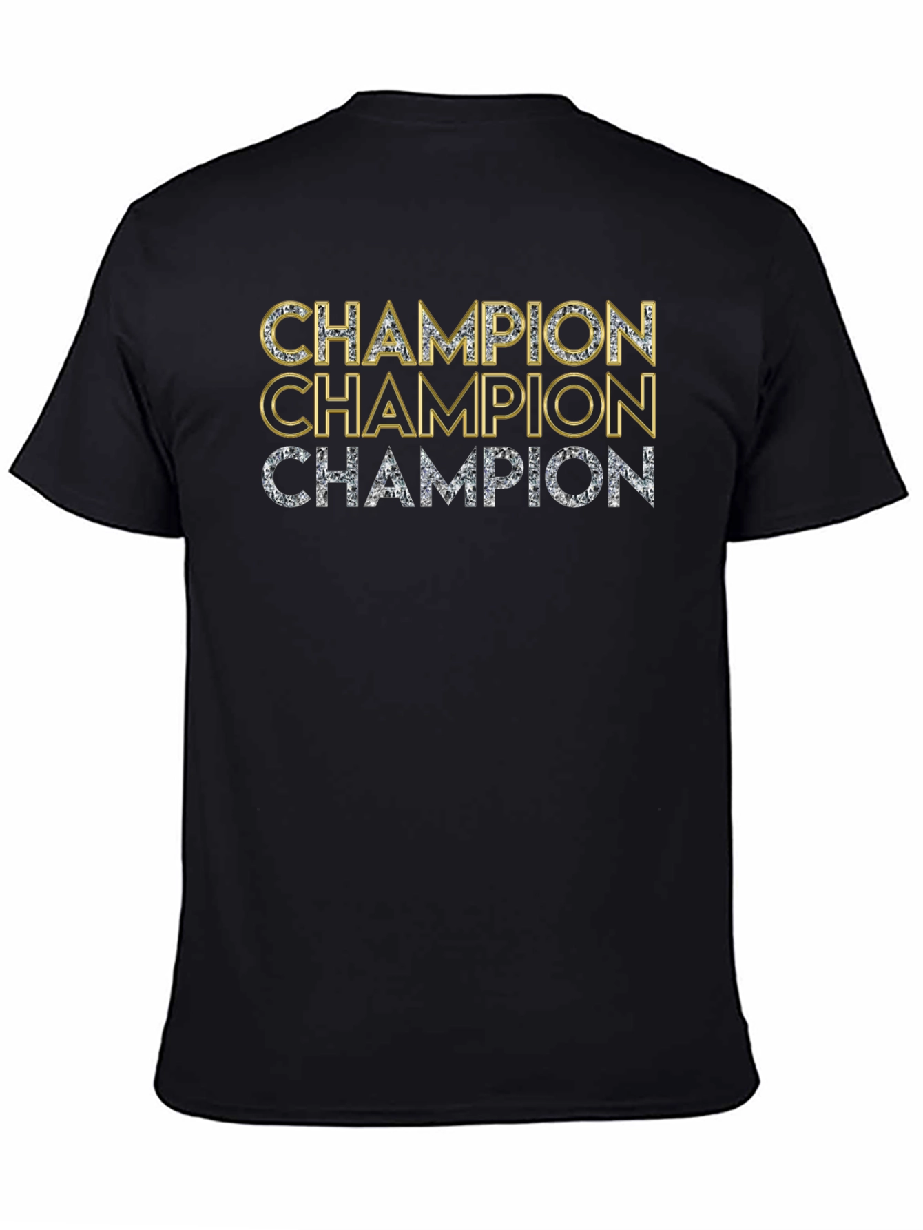 Champion T-Shirt - Black with Gold & Silver Text