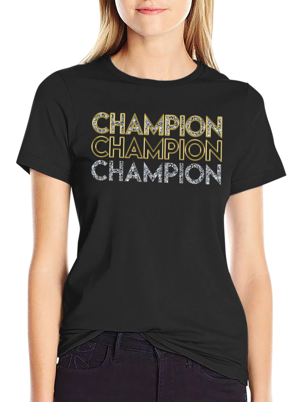Champion T-Shirt - Black with Gold & Silver Text