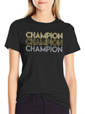 Champion T-Shirt - Black with Gold & Silver Text